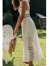 cheap White Graduation Dresses-Women&#039;s Midi Dress White Dress Graduation Dress Elegant Fashion Modern Vacation Birthday Going out Regular Fit Plain Sleeveless U Neck White Summer