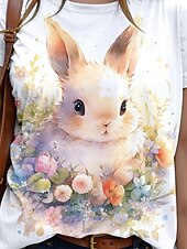 ieftine Tricou de Paște-Paște Pentru femei Tricou Grafic Animal Stilat Casual Manșon scurt Rotund Topuri obișnuite Zilnic Sfârșit de săptămână Imprimeu Alb Vară Primăvară