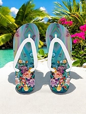 preiswerte Urlaubsandalen-Bunte Flip-Flops mit Blumenmuster für Damen – lebendige Strandsandalen im Bohème-Stil für den Sommer am Pool und im Resort