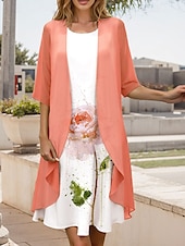 economico Abito Floreale-Abito midi donna laurea 2 pezzi completo abito a linea abito estivo vacanza casual floreale grafico stampa plissettata maniche metà scollo rotondo vacanza quotidiana arancione primavera autunno