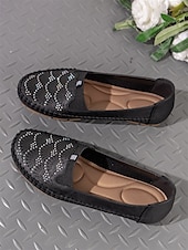 preiswerte Damenhausschuhe und -halbschuhe-Damen-Slipper mit Strasssteinen – glitzernde, ausgehöhlte flache Schuhe zum Gehen und Autofahren