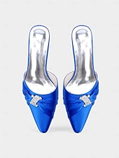 economico tacchi kitten-mules da donna con tacco a gattino impreziosite da fiocco in raso dorato – eleganti scarpe slip-on a punta per la sera e l&#039;appuntamento serale