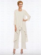 voordelige Broekpakken van mama-Strand Bruiloft Jumpsuit  Pantsuit Moeder van de Bruid Elegante Plus Size Bateau Hals Vloer Lengte Chiffon Mouwloos Wrap Inbegrepen met Effen Kleur om indruk te maken 2025 gratis maat op maat