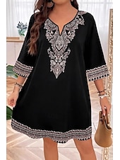 abordables Robes Bohémiennes-Femmes Mini Robe Robe bohème Robe Imprimée Mode Classique Quotidien Plage Week-end Coupe régulière Fleur Demi Manches Col en V Noir Été