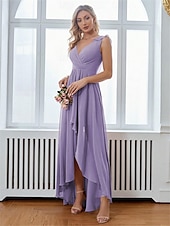 preiswerte Bodenlänge-Kleid Brautmutterkleid Elegant Party V Ausschnitt Bodenlang Chiffon Ärmellos mit Falten 2025