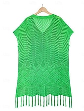 abordables Robes de plage-Maillots de bain pour femmes robe de nage maillot de bain découpé frange vacances vêtements de plage couleur unie col en V manches courtes maillots de bain