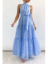 abordables Robes de vacances-Femmes Robe Longue Maxi Robe Robe de remise des diplômes Robe à col licou Mode Moderne Fête Remise des Diplômes Date Coupe régulière Uni Sans manches Col Halter Cyan Noir Violet Claire Vert Été