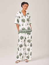 abordables Ensembles deux pièces-Femmes Col de chemise Vacances Tropical Mode Vert XS S M Été