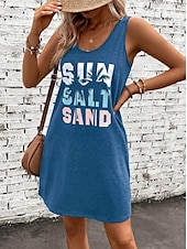 preiswerte Einfaches Kleid-Damen Mini Kleid Sommerkleid Urlaub Lässige Strand tägliche lockere Passform Herz Grafik ärmellos U-Ausschnitt Schwarz Sommer