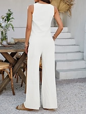 cheap Sets-Women&#039;s Active Basic Linen-Inspired Sets Two Piece Sets Vest Sleeveless V Neck Solid Color Lace up Casual Daily White Wine Dark Navy Summer Regular Fit