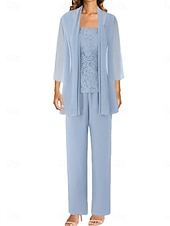 preiswerte Unter 129,99 $-Hosenanzug Brautmutterkleid Hochzeitsgast Elegant Einfach Juwelenhals Bodenlang Polyester Langarm mit Einfarbig 2025