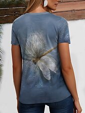 cheap Animals tee-Women&#039;s T Shirt Floral Animal Casual Short Sleeve Round Neck Regular Tops Daily Going out Weekend Print Blue Green Summer