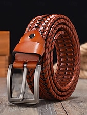 economico Cinture da uomo-cintura intrecciata in vera pelle da uomo - design intrecciato vintage con fibbia in metallo, cintura elegante regolabile per abbigliamento casual, business e formale