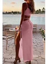economico Abiti di Laurea-Per donna Abito Midi Abito Bianco Abito da laurea Abito Sottoveste Moda Compleanno Laurea Data Vestibilità regolare Semplice Senza Maniche Spalline sottili Rosa chiaro Nero Bianco Giallo Estate