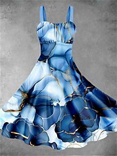 abordables Boutique Graphique Robes-Femme Robe mi-longue Robe d&#039;été mode Décontractées Vacances Intérieur Rendez-vous Ajustable Graphic Sans Manches A Bretelles Vert Claire Bleu Vert foncé Fuchsia Eté