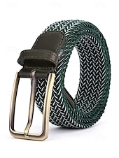 cheap Men&#039;s Belts-Men&#039;s Braided Elastic Stretch Belt – Multicolor Woven Design with Leather Tip &amp; Metal Buckle, Casual &amp; Golf Style, Adjustable Fit for Jeans &amp; Trousers, Perfect for Sports &amp; Everyday Wear