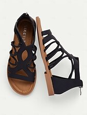 cheap Vacation Sandals-Women&#039;s Black Gladiator Sandals – Strappy Flat Summer Sandals for Casual, Beach, and Boho Chic Outfits