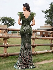 abordables Robes de Soirée-Robe de Quinceanera Sirène  Trompette Élégante Robe Mariage Mariée Invitée Longueur de Sol Sans Manches Col en V Spandex avec Sequins