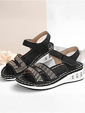 preiswerte Komfortsandalen-Damensandalen mit Luftpolster und Strasssteinen – bequeme Schuhe mit verstellbarem Klettverschluss und offener Spitze für Freizeit und Outdoor