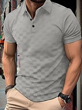 preiswerte Klassisches Poloshirt für Herren-Herren Golfshirt Golf Poloshirts Arbeit Lässig Revers Kurzarm Basic Modern Karomuster Patchwork Knöpfe Sommer Normale Passform Schwarz Weiß Dunkelmarine Grau Leicht Blau Golfshirt