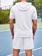 cheap Men's Basic Tees sets-Men's Tracksuit T shirt &amp; Shorts Outfit Set Hoodie Outdoor Daily Sports Pocket Drawstring Plain Wine Red Black White Polyester Activewear Streetwear Lightweight Summer