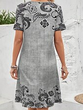 halpa Boho-mekot-Naisten Mini mekko Tpaitamekko Väljä mekko Kesämekko Juhla Työ Päivittäin Normaali Kukka Kuvitettu Paisley-kuvio Lyhythihainen Tiukka pyöreä kaula-aukko Harmaa Kesä Kevät