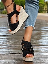 olcso Nyári szandálok-női rojtos ékszandál – boho peep toe platformsarkú cipő nyári tengerparti nyaraláshoz, elegáns alkalmi ruhák és fesztiválruházat