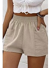 abordables Short en lin et coton-Femmes Short inspiré du lin Shorts Slacks Streetwear Occasionnel Court Naturel Uni Avec Poches Taille Élastique Extérieur Confortable Sortir Décontracté Quotidien riz blanc Vert Véronèse gris foncé