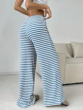 economico Pantaloni-Per donna Pantaloni Casual Lunghezza intera Naturale A righe Elasticizzato Casual Quotidiano Grigio chiaro Marrone e nero Blu cielo e Bianco Bianco / Rosa Estate