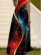 cheap Art&amp;Design Dress-Women&#039;s Maxi Dress Sundress A Line Dress Slip Dress Vacation Casual Vacation Daily Beach Regular Fit Ombre Graphic Geometric Sleeveless V Neck Red Summer Spring