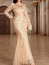 preiswerte Unter 129,99 $-Kleid Mutter der Braut Kleid Elegant Party Rundhalsausschnitt Bodendland Polyester Langarm mit Stickerei 2025