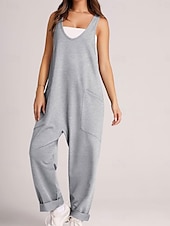 billiga Overall-Kvinnors Jumpsuit Aktiv Enfärgad Ärmlös V-Hals Fickor Semester Daglig Regular Fit Svart Rosa Armégrön Sommar