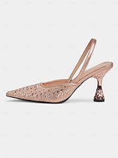 olcso Cicás sarkú cipők-női rózsa arany strasszból készült slingback sarkú, geometrikus sarokkal – luxus estélyi és randevús éjszakai cipő