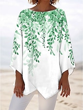billige Blomstrete topper-Dame Bluse Blomstret Grafisk Stilfull Strandstil 3/4 ermer Crew-hals Vanlige topper Daglig Trykt mønster Rosa Blå Grønn Vår Høst