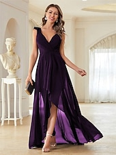 preiswerte Bodenlänge-Kleid Brautmutterkleid Elegant Party V Ausschnitt Bodenlang Chiffon Ärmellos mit Falten 2025