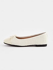 economico Ballerine da donna-ballerine da donna color crema con fiocco – comode scarpe slip-on con punta tonda per l'uso quotidiano e gli appuntamenti casual