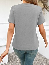 abordables T-shirt uni-T-shirt femme de couleur unie Uni Mode Moderne Décontracté Manches courtes Col rond Hauts réguliers Quotidien Week-end Noir Rose Marron Gris Été