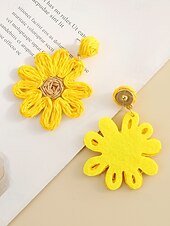 cheap Women&#039;s Earring-&quot;Handmade Raffia Daisy Earrings for Women – Boho Floral Statement Drop Earrings, Lightweight Vintage Jewelry for Summer, Beach, Festivals and Casual Outfits&quot;