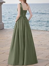 levne zelená-Šaty A-Line Večerní Elegantní Šaty Večerní Párty Black Tie Gala Podlahová Délka Bez Rukávů V Krku Chiffon s Plisováním Kapsa