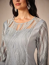 preiswerte abendkleider-Damen Minikleid Spitzenkleid Elegant kleid hochzeitsgast Verabredung Regular Fit Feste Farbe 3/4 Ärmel Rundhalsausschnitt Grau Sommer