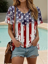 ieftine Ziua Independenței Top-Tricou patriotic pentru femei grafic cu steagul american elegant casual roșu alb și albastru cu mânecă scurtă guler rotund topuri normale printuri zilnice de weekend vin vară primăvară