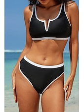 cheap Bikini Sets-Women&#039;s Swimwear Bikini 2 Piece Swimsuit Backless Patchwork Tropical Beach Wear Color Block V Neck Sleeveless Bathing Suits