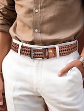 economico Cinture da uomo-cintura intrecciata in vera pelle da uomo - design intrecciato vintage con fibbia in metallo, cintura elegante regolabile per abbigliamento casual, business e formale