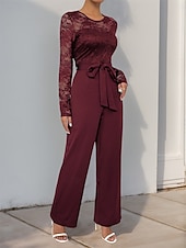 billiga Mammas jumpsuits-Jumpsuit  Byxdress Brudens Mor Elegant Avslappnad Juvel Hals Golvlängd Polyester Lång Ärmar med Spets 2025