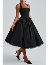ieftine Rochii de absolvire-Pentru femei Rochii Midi Rochie albă Rochie de absolvire Modă Modern Zi de Naștere Concediu Absolvire Fit regulat Simplu Fără manșon Gâtul halter Negru Alb Roșu-aprins Vară