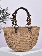 levne Kabelky a tote tašky-dámská ručně tkaná taška ze slámy – boho letní plážová kabelka s dřevěnými korálkovými uchy, ležérní velkokapacitní taška přes rameno na dovolenou, nákupy a cestování