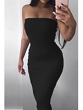 ieftine Rochii de absolvire-Pentru femei Rochii Midi Rochie albă Rochie de absolvire Bodycon Modă În aer liber Zi de Naștere Dată Fit regulat Simplu Fără manșon Fără Bretele Negru Alb Verde Militar Roșu-aprins Vară