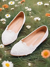 abordables Occasionnel-ballerines en dentelle blanche pour mariées - chaussures de mariage élégantes brodées de fleurs