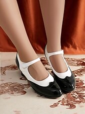 abordables años 1930-Tacones Mary Jane vintage en rojo y blanco para mujer: zapatos brogue clásicos inspirados en los años 50 para moda retro, baile y ocasiones especiales