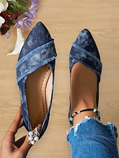 ieftine Pantofi Joși de Damă-pantofi de damă din denim cu vârf ascuțit - pantofi slip-on cu franjuri uzați pentru ținute casual
